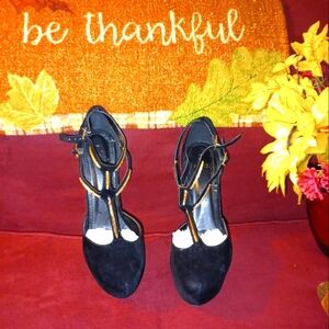 Velvet Black & Gold Platform Stilettos